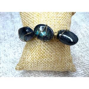 NEW Labradorite Upcycled Vintage Brass Cuff Bracelet Wire Wrapped Crystals